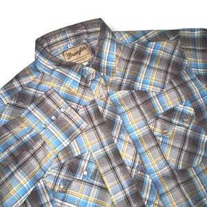 Wrangler Mens Western Snap Shirt XL Blue Grey Plaid Metallic WM889GY Long Sleeve